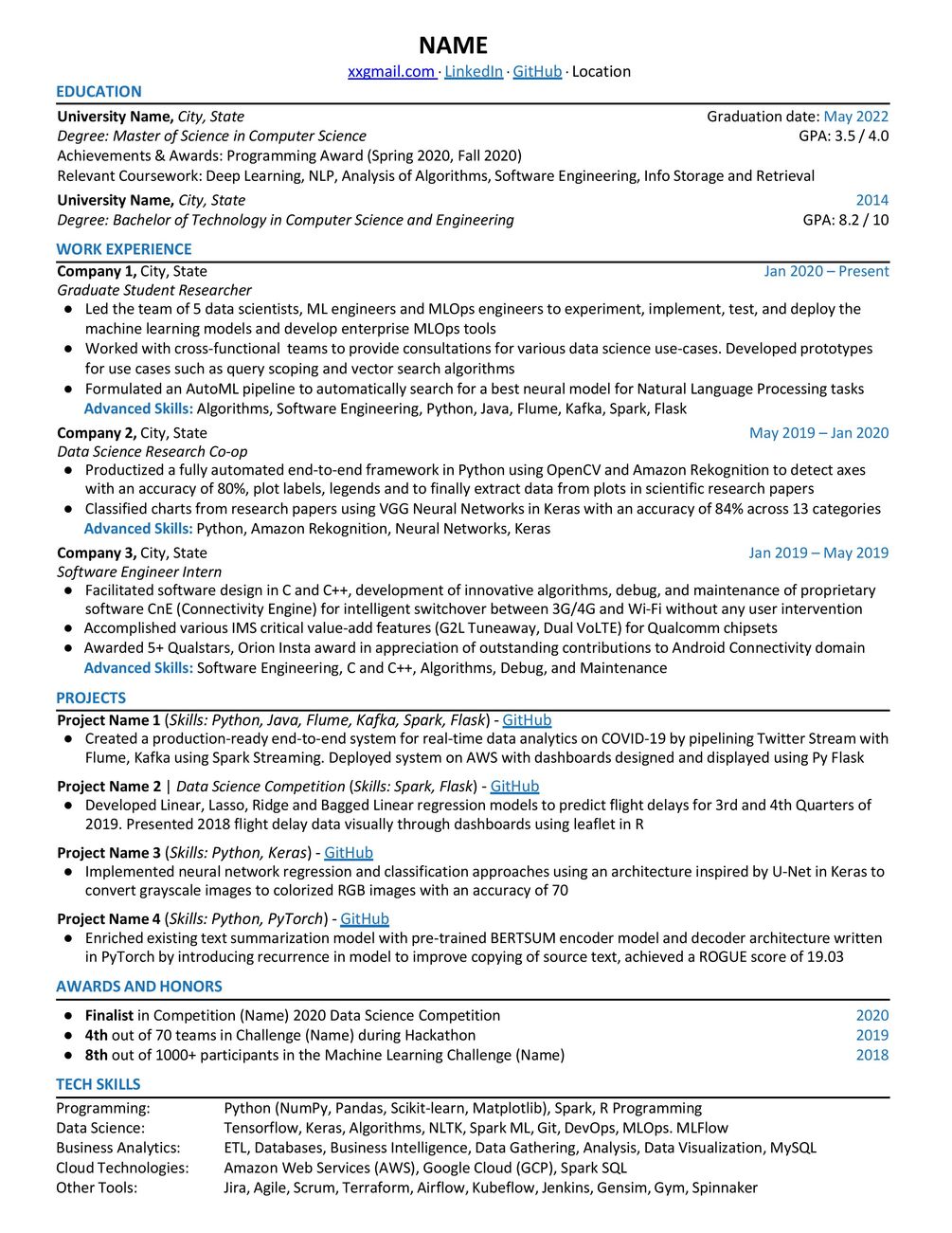 SDE/SWE Resume Template