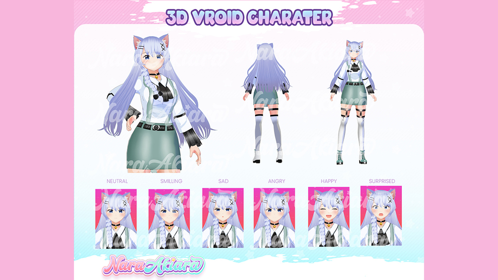 Long Hair with Cat Ear Anime Girl Ready 3D Vroid for Streamer