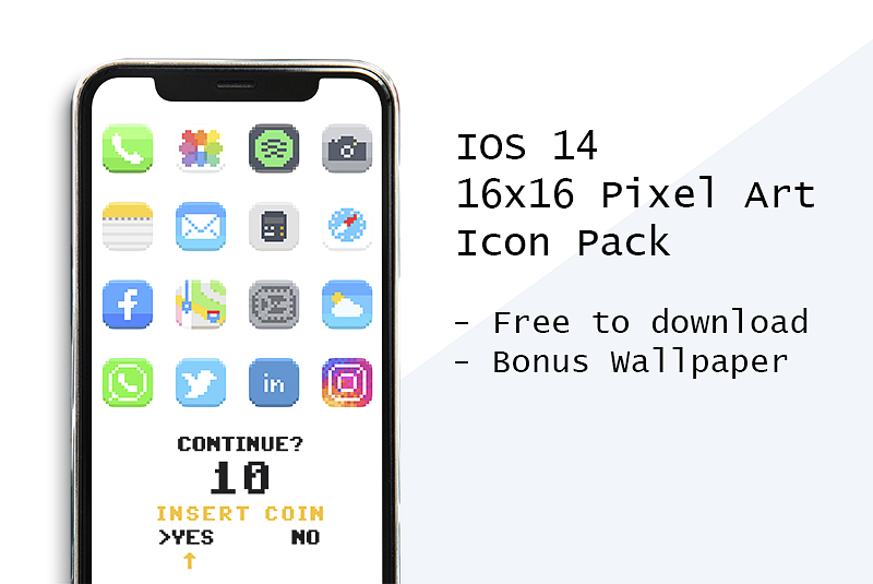 FREE IOS 16x16 Pixel Art Icon Pack for your iPhone with Bonus Wallpaper