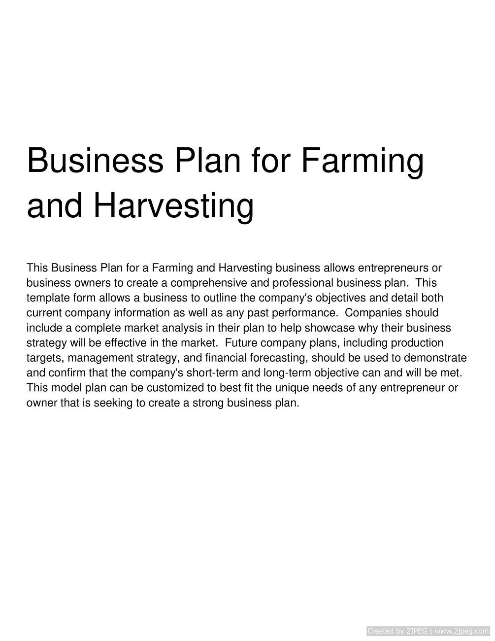 business plan for farming business