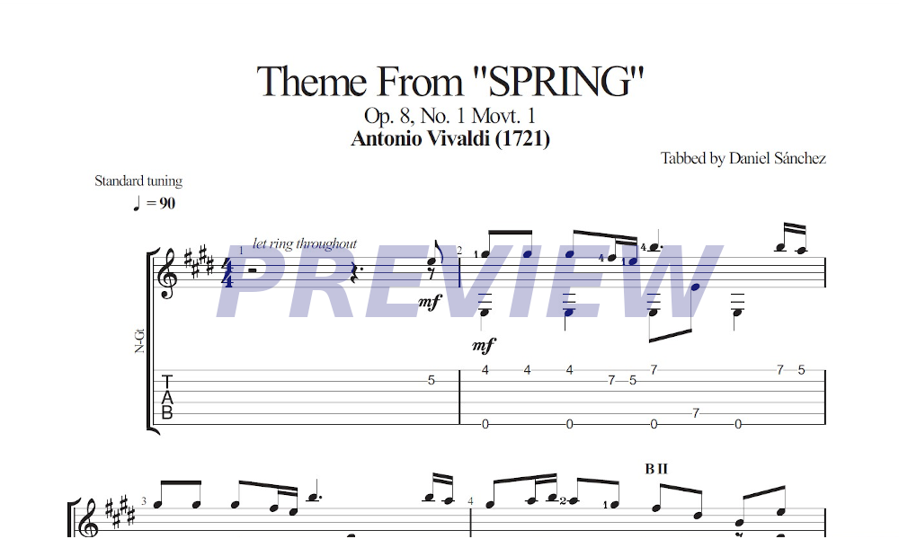 PDF guitar TAB of themes from " The Four Seasons " by Vivaldi