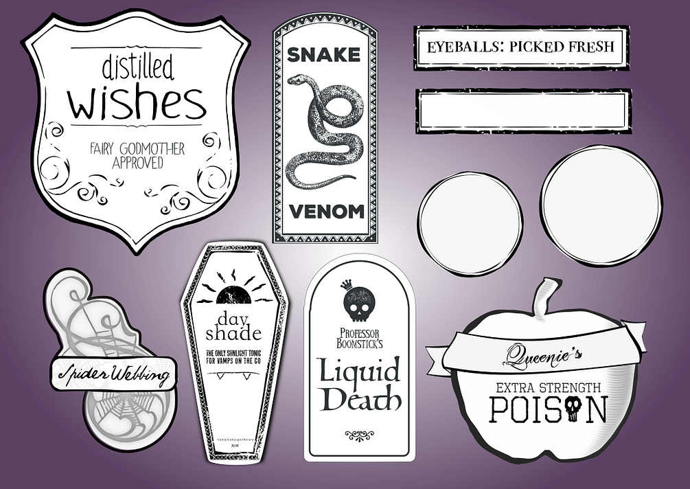 Download B W Halloween Potion Bottle Labels Printable Vector