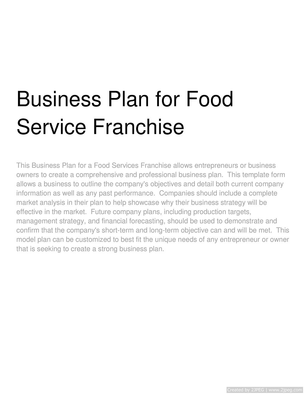 Business Plan for Food Service Franchise