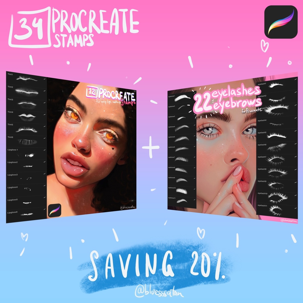 34 makeup stamps for Procreate app