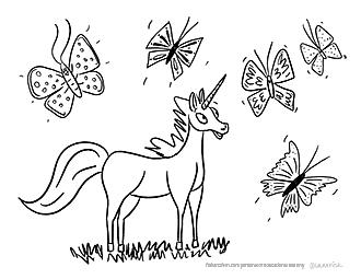 Free Unicorns and Butterflies Coloring Sheet