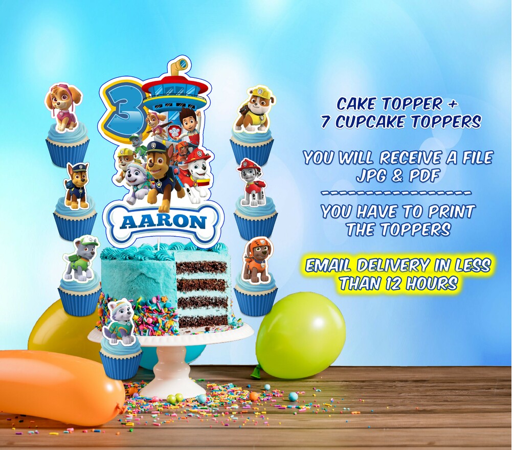 Paw Patrol 3 cake topper, + cupcakes topper - Digital File - You have ...