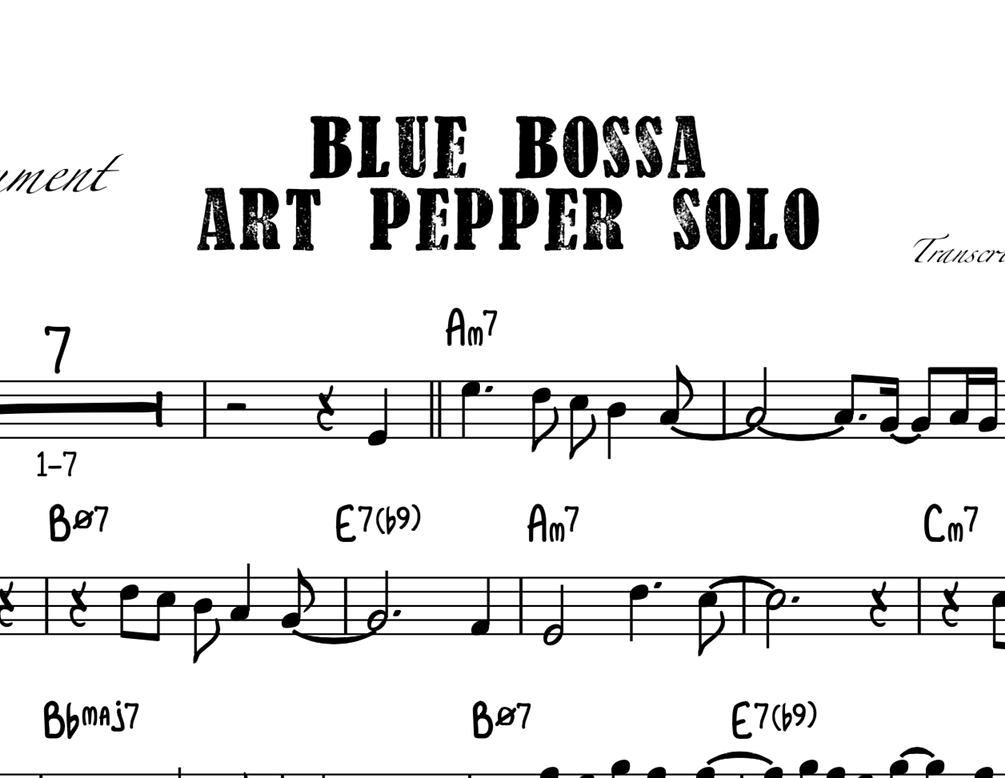 Art Pepper Blue Bossa Jazz Alto Sax Transcription