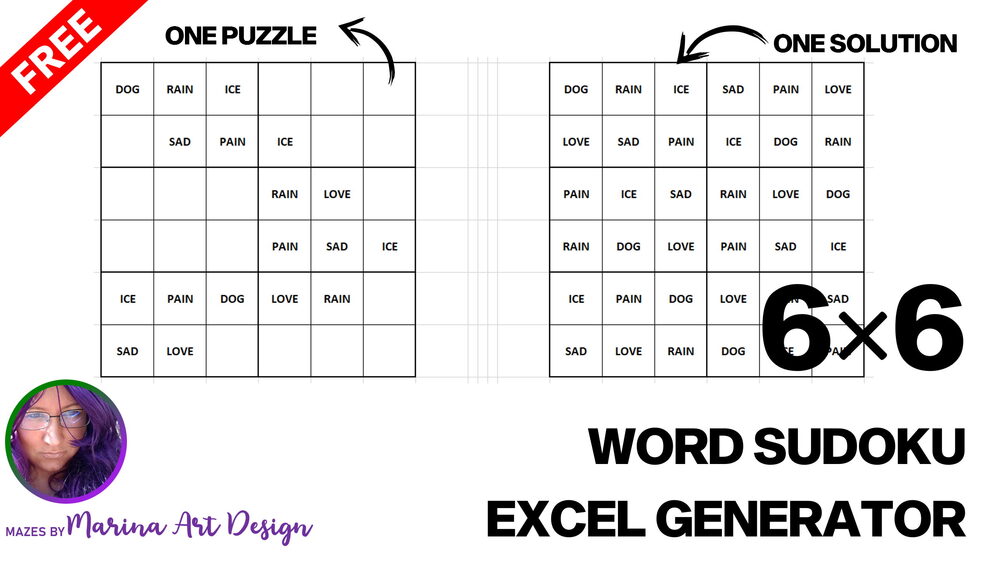 Words Sudoku 6×6 Single Puzzle Excel Generator