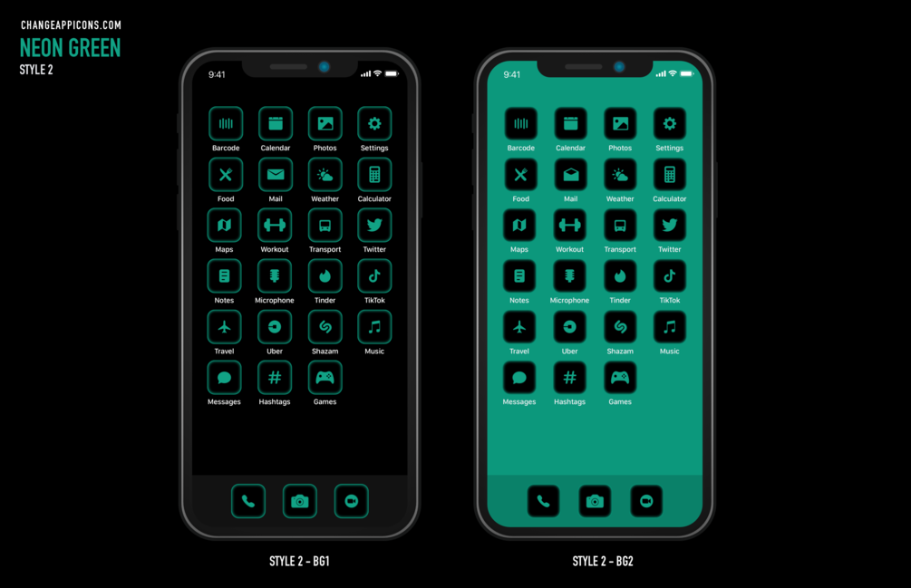 App Icons Neon - Neon Green - Neon iOS App Icons for iOS 14, iOS 15