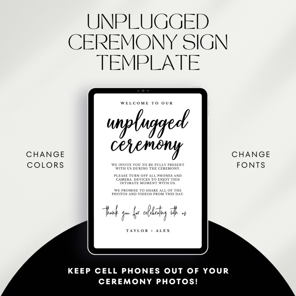 Unplugged Ceremony Sign Template Instant Download