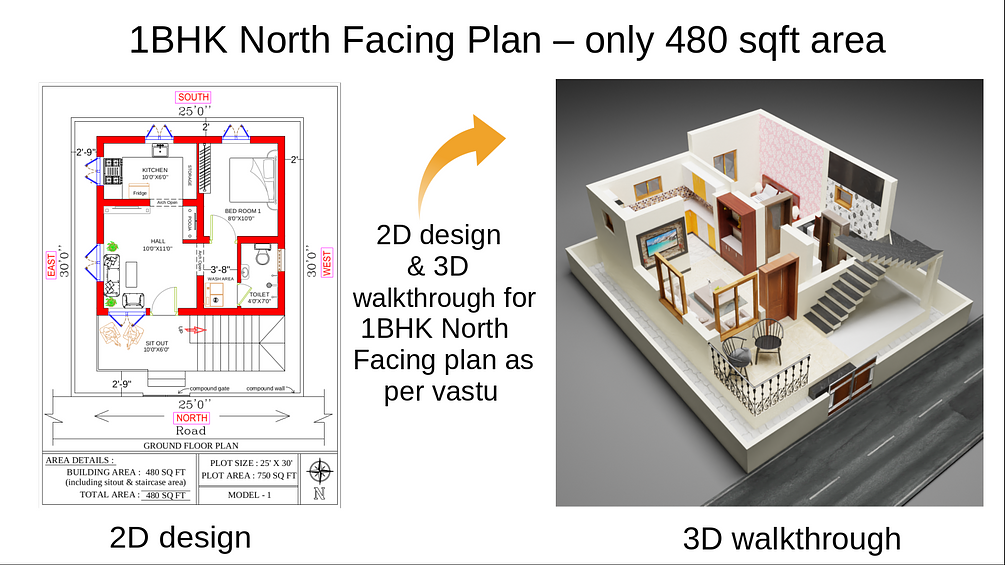 1 Bhk North Facing Plan Model 1 As Per Vastu With Only 480 Sqft Area