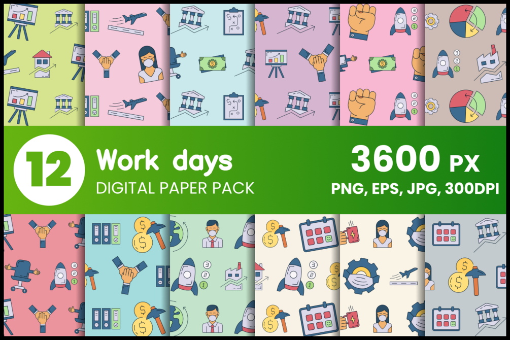 Work days 12 Digital Paper Set