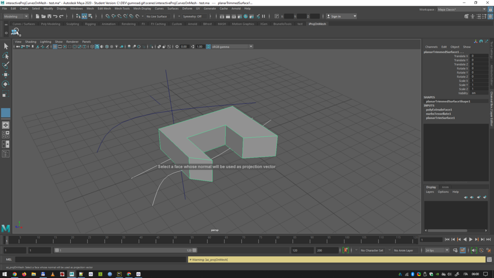 Maya Shelf Script interactiveProjCurvesOnMesh