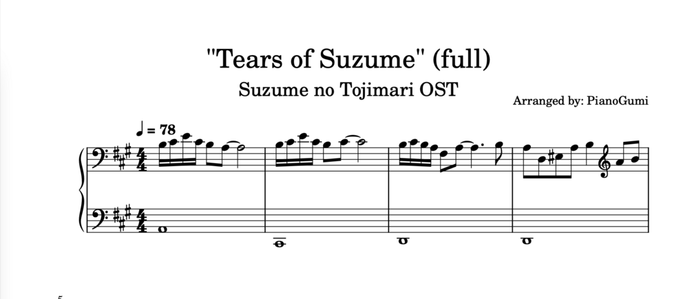 [full] Suzume no Tojimari OST - "Tears of Suzume" - EASY Piano Sheet Music