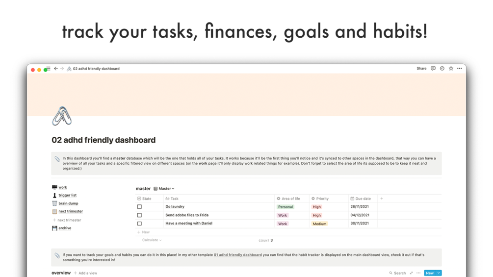 Notion ADHDfriendly dashboard template 02