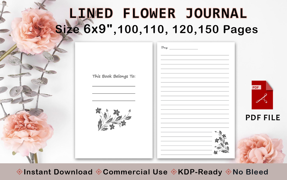 Free KDP Interior Download 6"x9" Flower Lined Journal Paper low