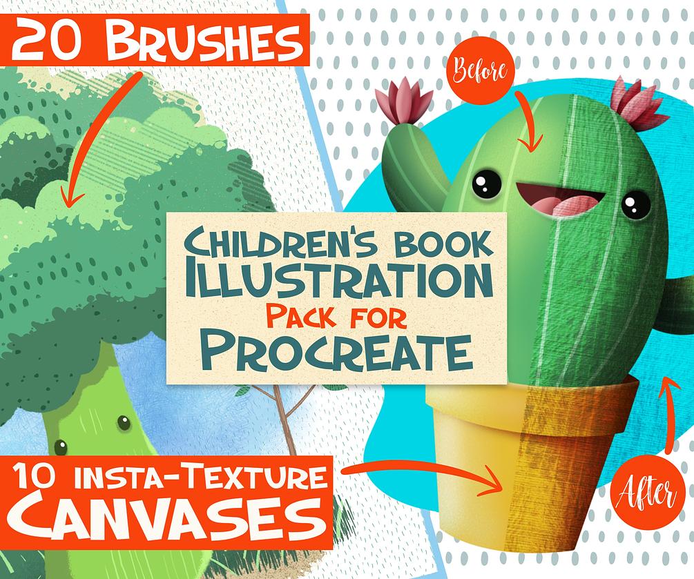 Children's Book Illustration Style Pack For Procreate: 20 Brushes & 10 ...