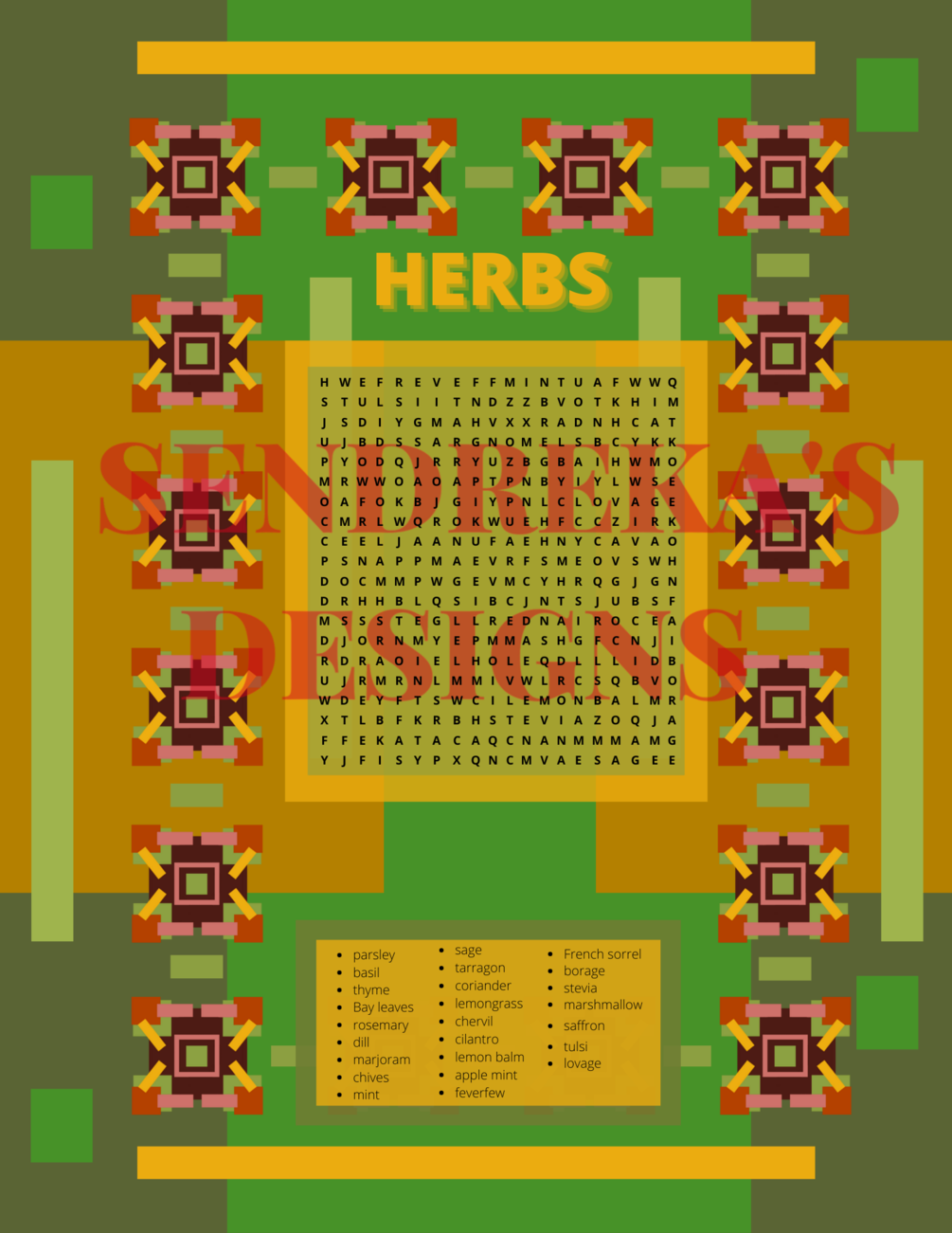 PDF Word Search Puzzle with Herbs Theme