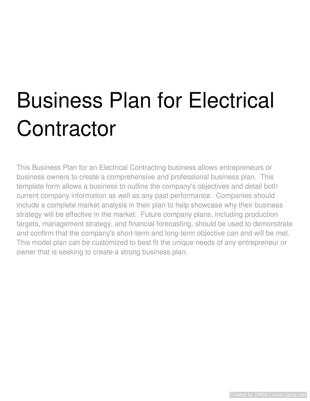 electrical installation business plan pdf