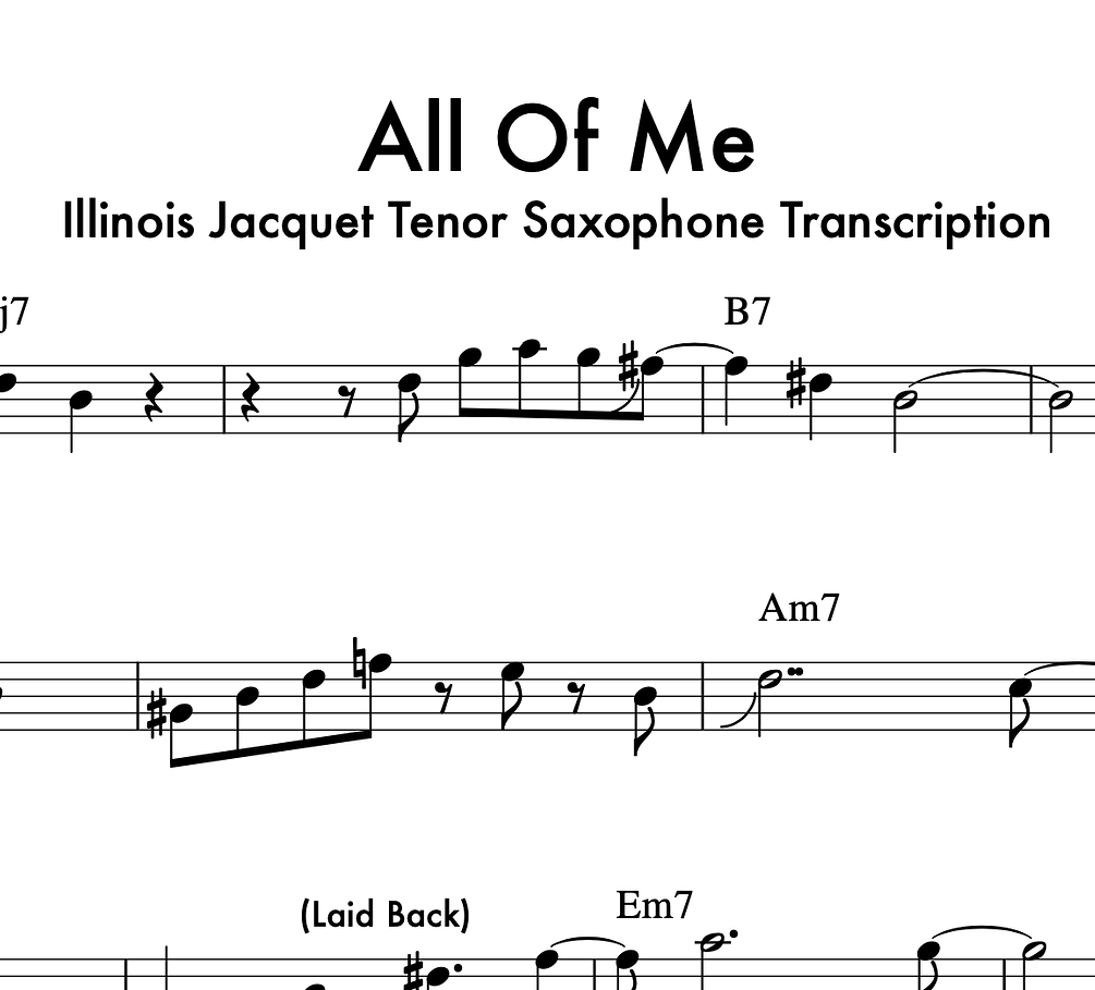Illinois Jacquet "All of Me" Tenor Saxophone Jazz Transcription