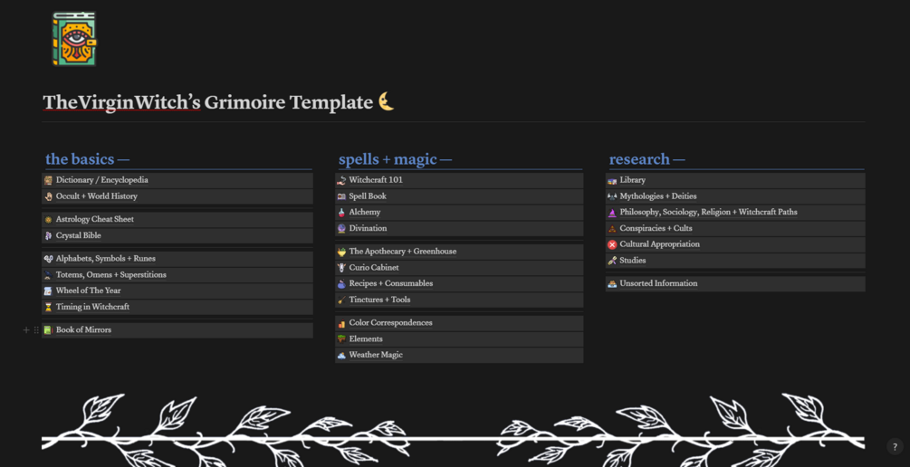 Notion Grimoire/Book of Shadows Template for Witchcraft