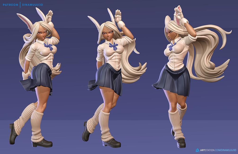 Rabbit Hero Mirko, Rumi Usagiyama School Girl 3D Print STL, Render