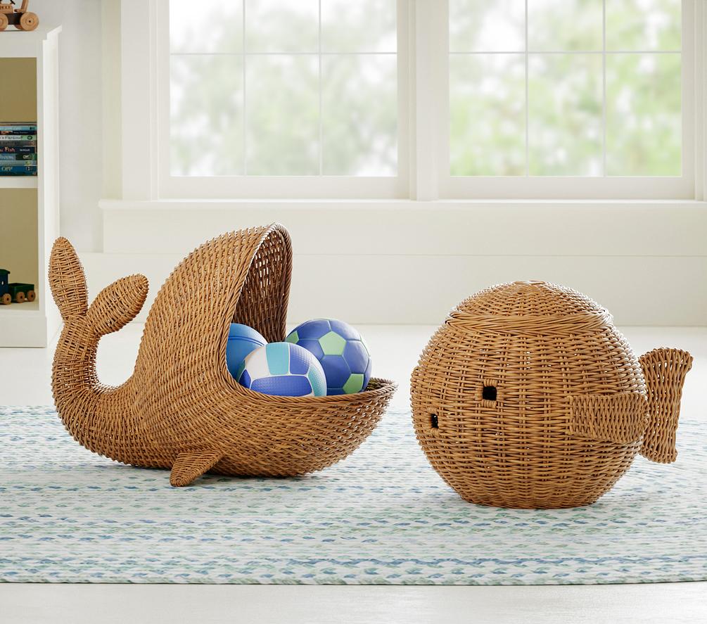 Whale wicker basket
