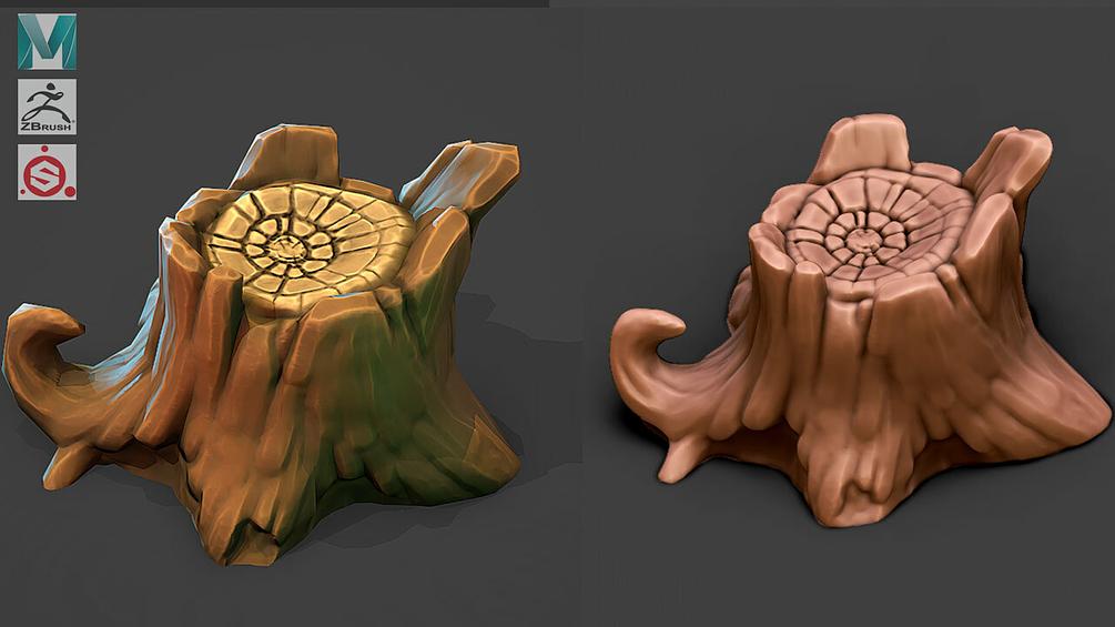 Stylized Tree Stump Maya, Zbrush, Substance Painter Video