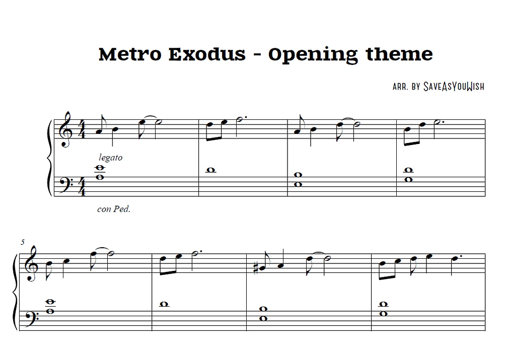 Metro Exodus opening theme Piano Sheets
