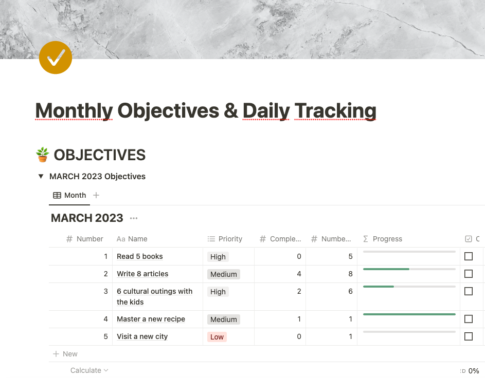 Monthly Objectives & Daily Tracking
