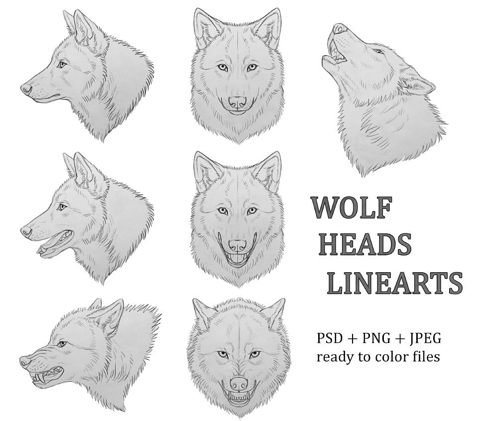 Wolf Heads Linearts