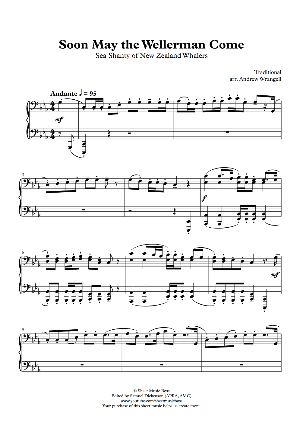 Soon May the Wellerman Come (Piano Sheet Music PDF, MIDI, and MP3)