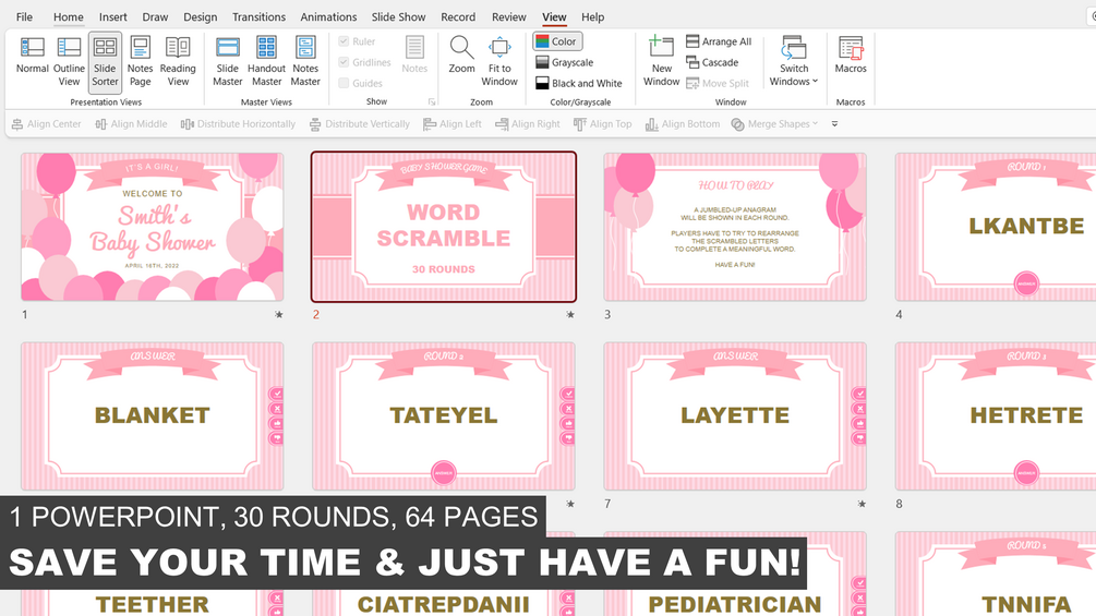 Word Scramble Virtual Girl Baby Shower Games for Zoom Virtual Baby
