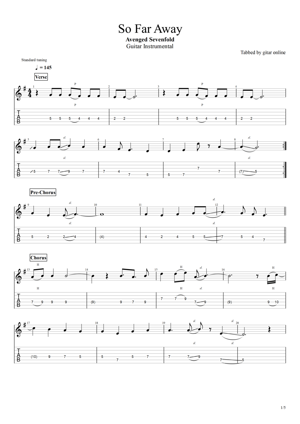 avenged sevenfold so far away guitar pro tab download