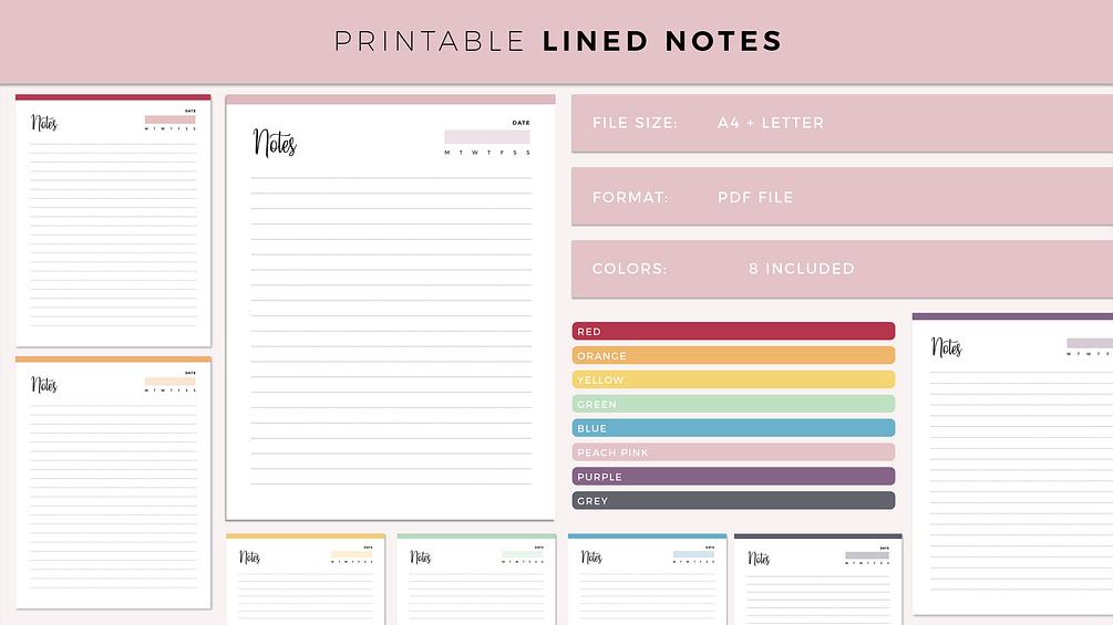 Printable Lined Notes Pages Fancy Planner Insert for Note taking A4