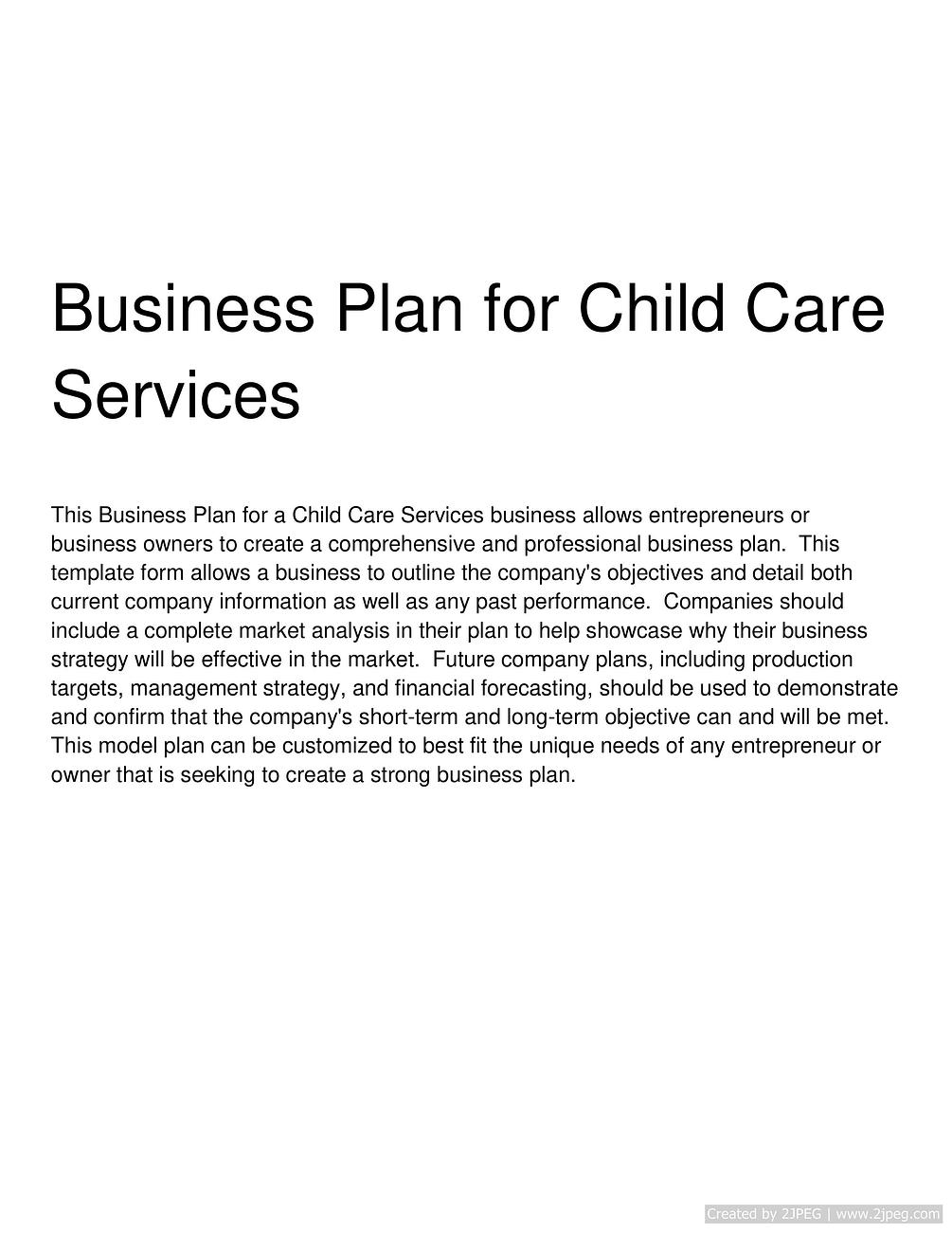 free child care business plan template