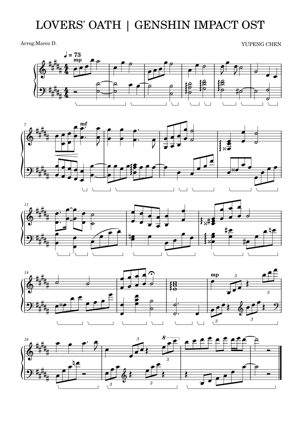 LOVERS' OATH GENSHIN IMPACT OST SHEET + MIDI