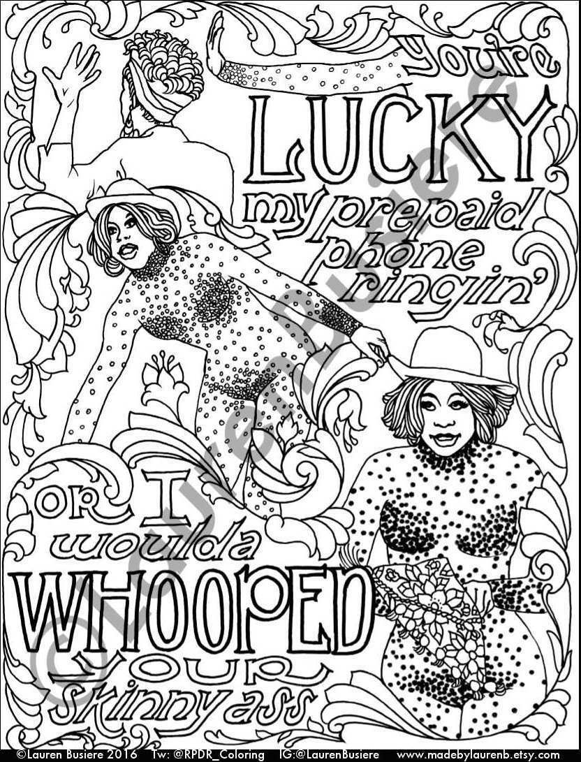 Bob The Drag Queen In Rucos Empire Coloring Page Instant Download Pdf Ru Pauls Drag Race Season 8 Adult Coloring Pages Made By Lauren B