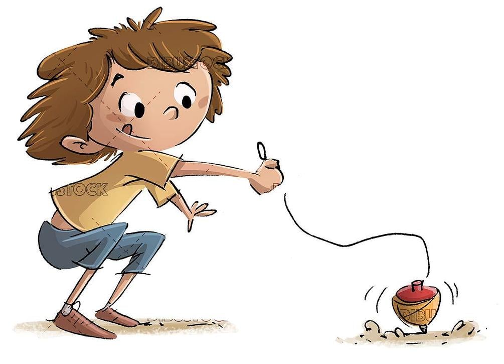 Child playing with a spinning top