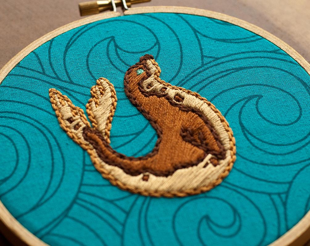 Selkie Seal with Waves Embroidery Pattern 46 inch hoop