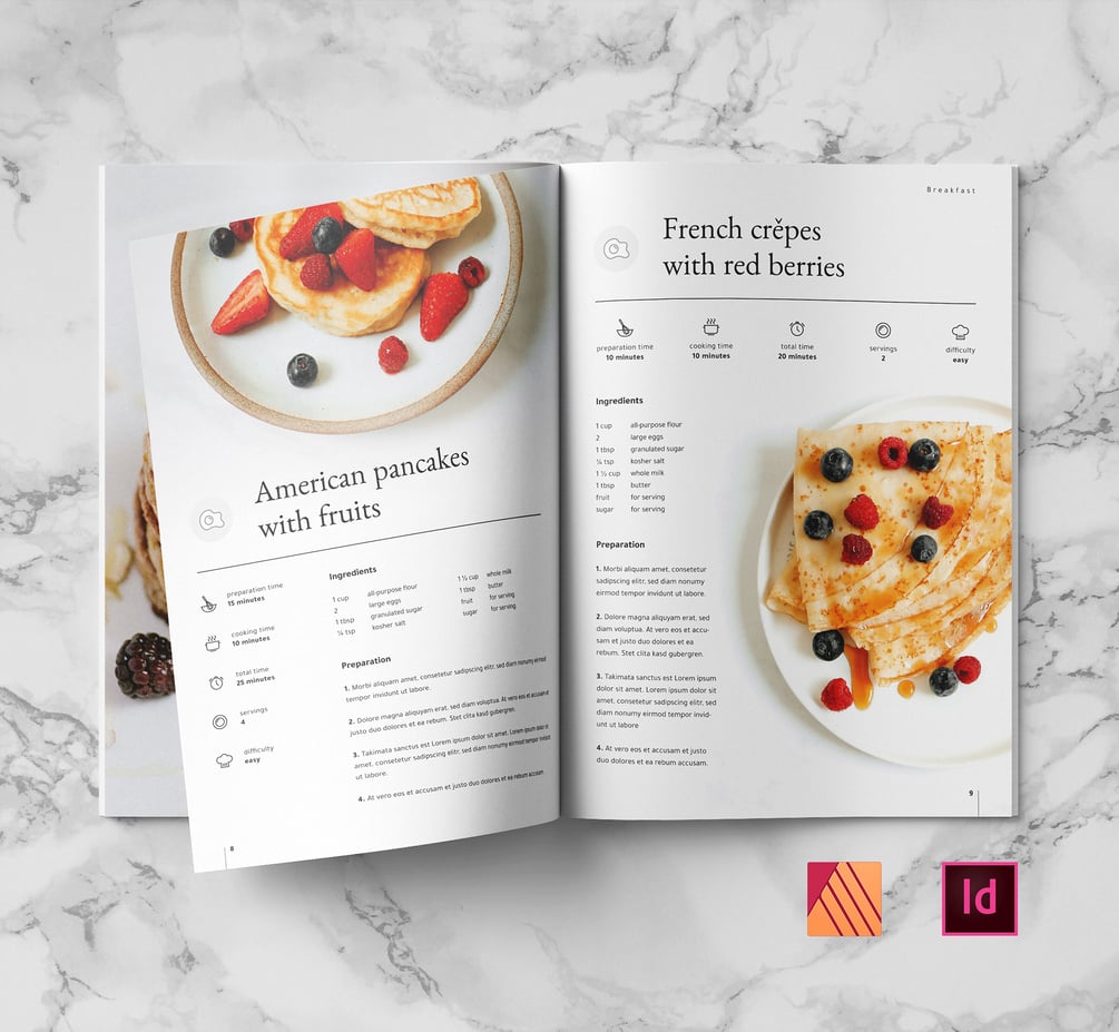 Minimalist Cookbook Template | Adobe InDesign + Affinity Publisher