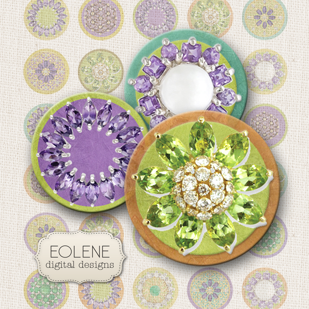 Jewelry Cabochon Images 1 Inch Circles A4 Sheet Instant Download