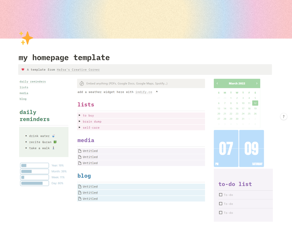 Aesthetic Personal Homepage Notion Template