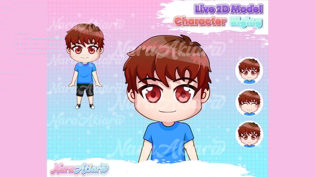 Vtuber Model and Rigging Chibi Boy with Brown Hair Premade, Live2d