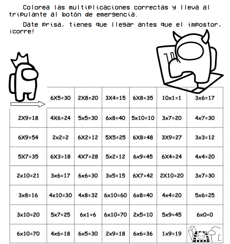 Laberinto TABLAS DE MULTIPLICAR Among Us