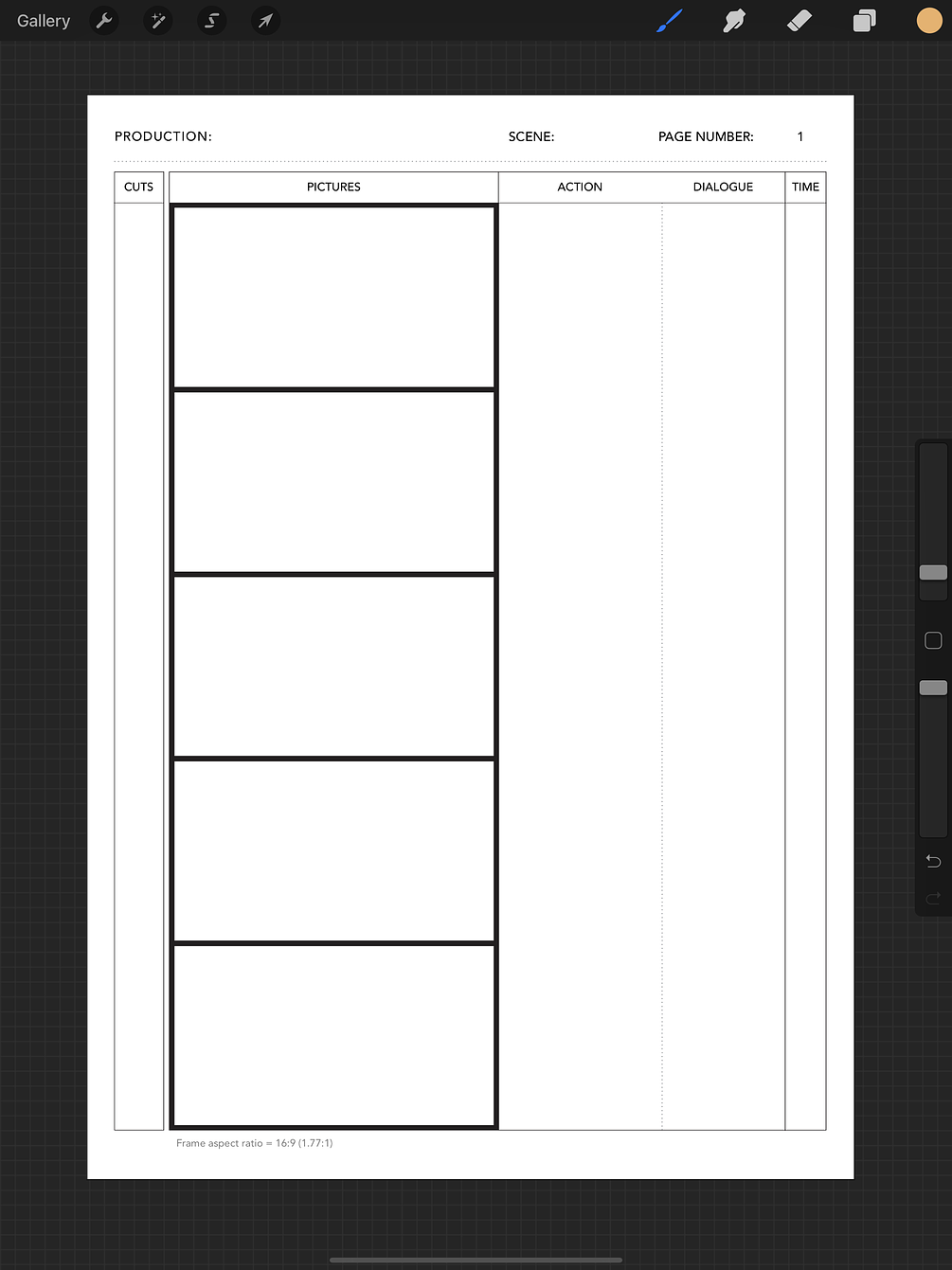 Free Procreate Anime Storyboard Template for 169 aspect ratio on A4