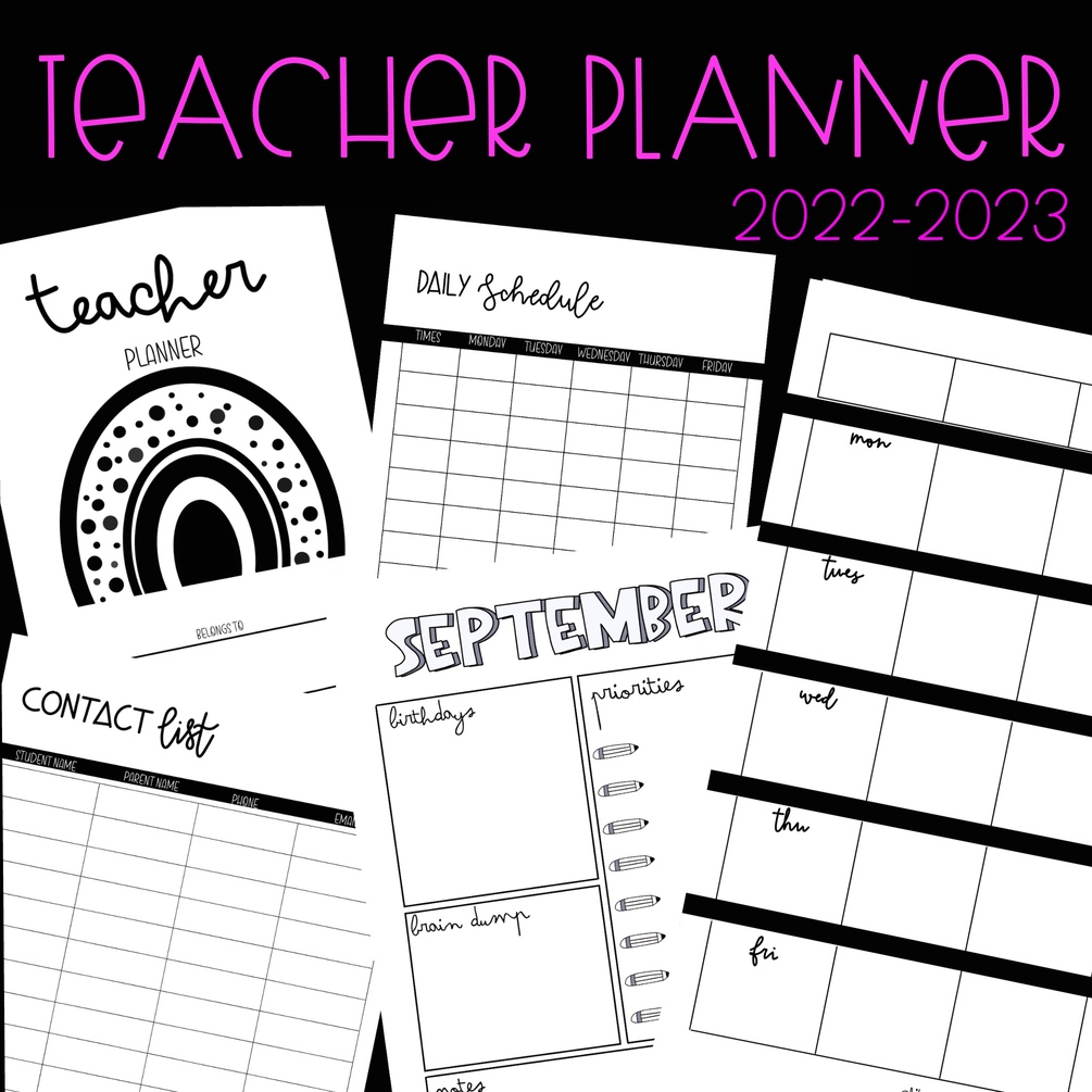 Teacher planner b/w