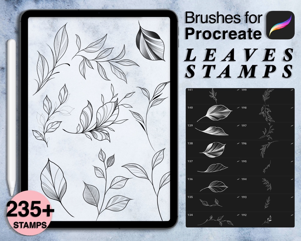 235 leaves procreate stamps digital floral brush botanical stamps