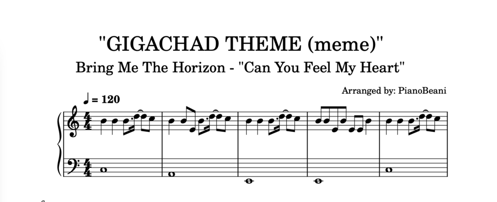 GIGA CHAD THEME SONG (Can You Feel My Heart) - EASY Piano Sheet Music