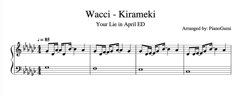 Your Lie In April Ed Kirameki キラメキ By Wacci Piano Sheet Music